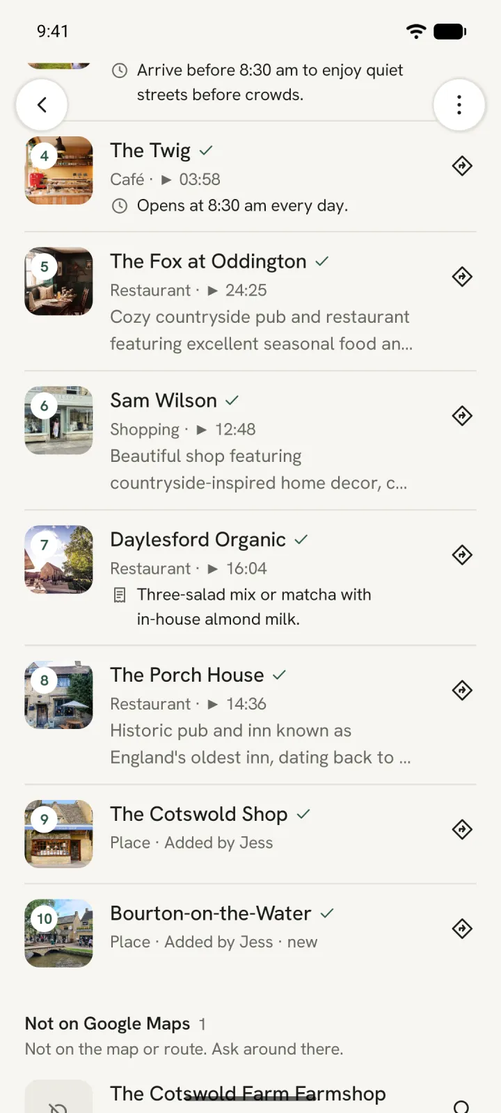 The plan's places: The Cotswold Shop and Bourton-on-the-Water, added by Jess