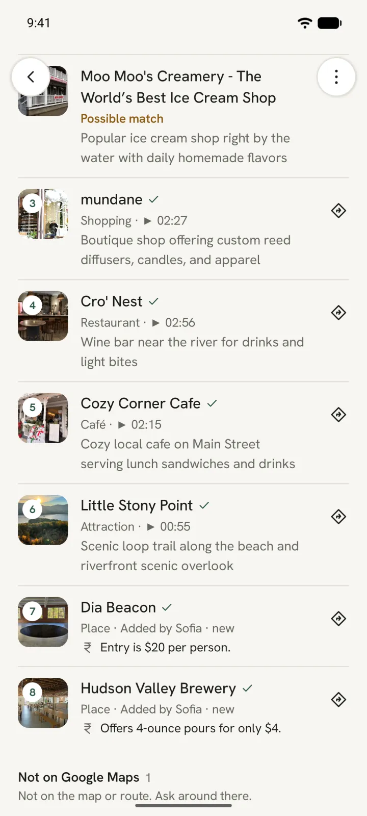 The plan's places: Dia Beacon and Hudson Valley Brewery, added by Sofia, with their tips