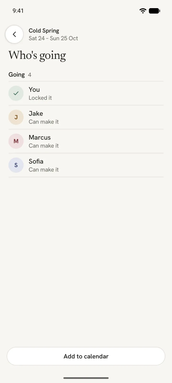 Who's going: you, who locked it, Jake, Marcus and Sofia
