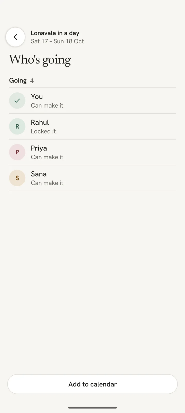 Who's going: you, Rahul who locked it, Priya and Sana